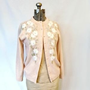 Vintage very peachy pink embroidered cardigan